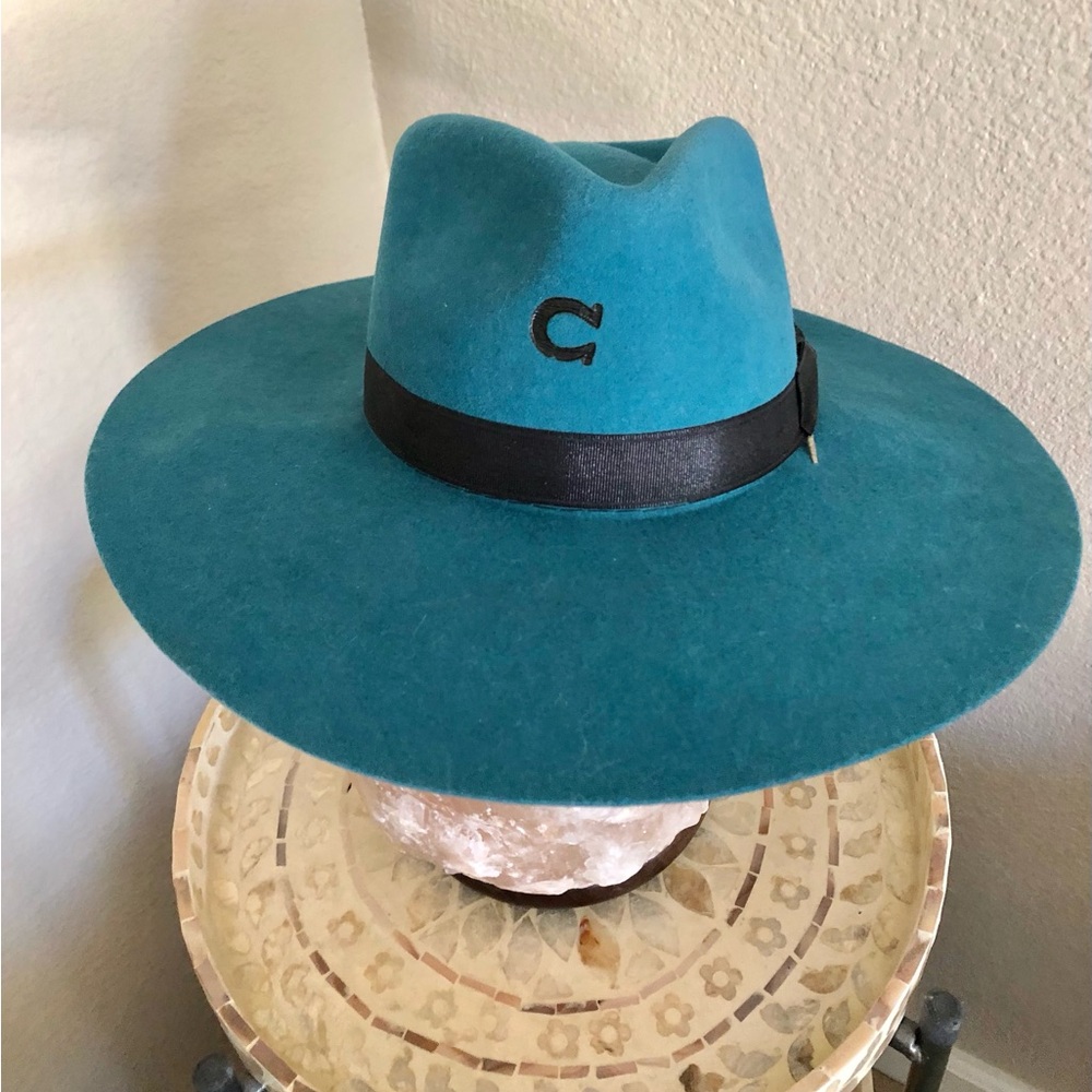 Teal Wool Felt Fedora with Black Band